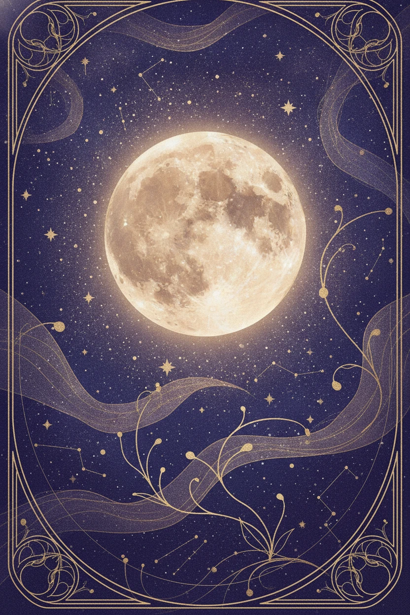 Ilustracja powitalna Lunorii — księżyc i gwiazdy na granatowym tle